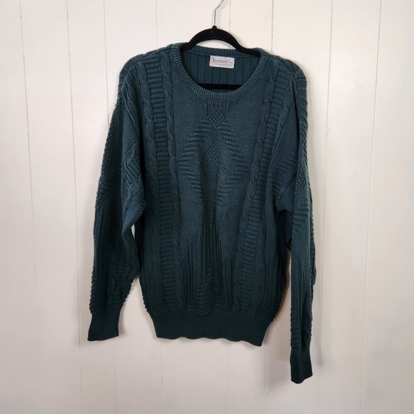 Vintage Jantzen Green Crew Cable Knit Grandpa Sweater Eclectic 90s 1990s Preppy - Picture 2 of 9